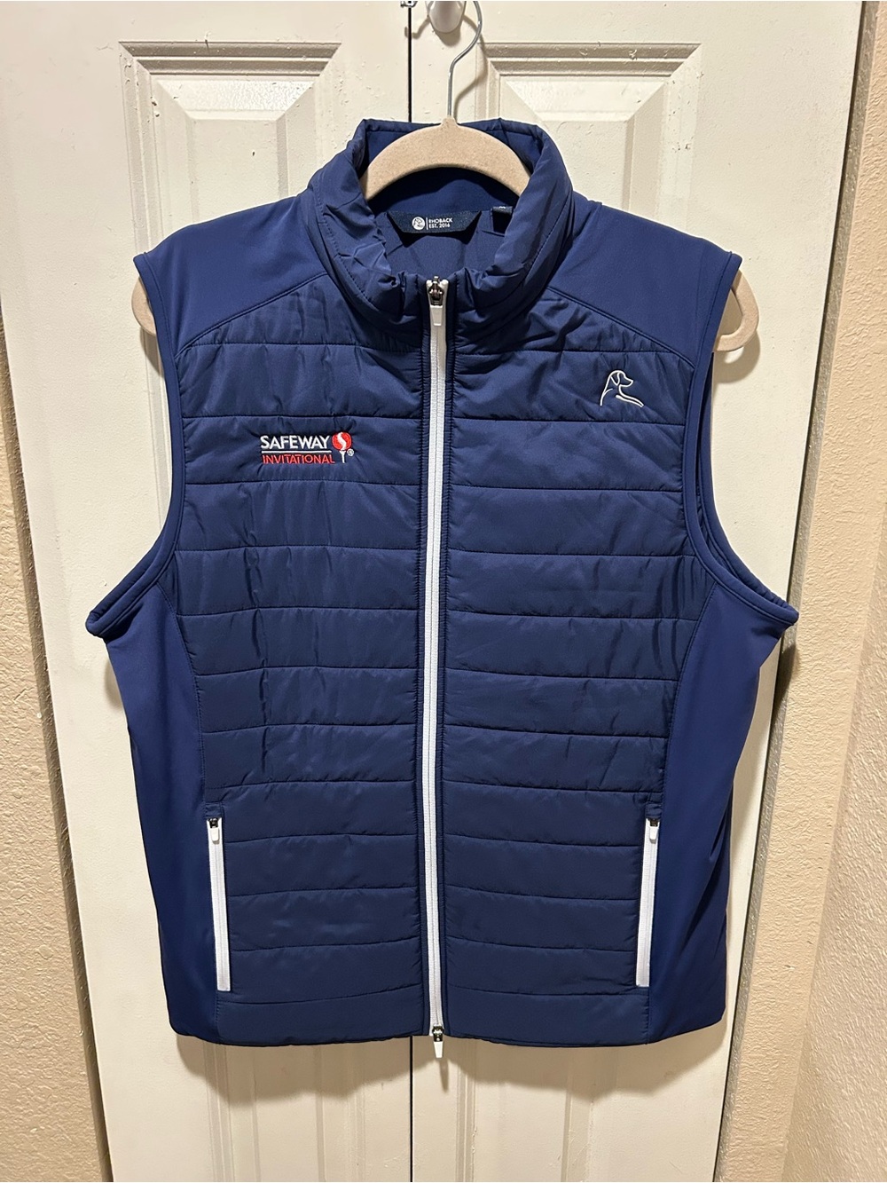Rhoback Puffer Vest Navy Chest Embroidered , Medium